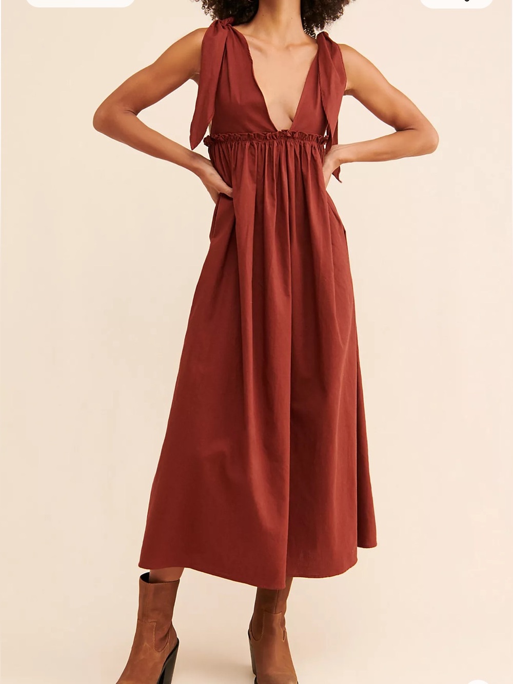Free People Rust Tie-Shoulder Maxi Dress
